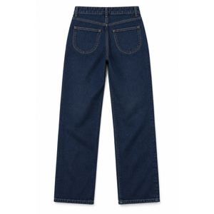 Jeans de Mezclilla de Cintura Alta y Pierna Recta para Mujer - Color Índigo Oscuro, Bolsillos Traseros en Forma de Media Luna, Transpirables y Lavables - Product Image 2