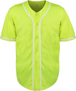 <b>Neon</b> Yellow V-Neck Short Sleeve Baseball Jersey With White Trim Breathable Polyester Casual Sport <b>Shirt</b> Summer Wear - Product Image 1