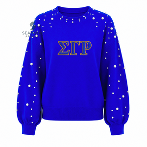 เสื้อสเวตเชิ้ตผ้าฝ้ายปักลายตัวอักษรกรีก Sigma Gamma Rho สำหรับผู้หญิง ประดับมุก คอกลม ปักลาย  แบบลำลอง - Product Image 1