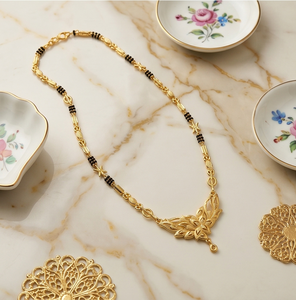 Floral Design Gold Plated Pendant Necklace Women's Wedding Jewelry <b>Copper</b> Alloy Link <b>Chain</b> Beads Classic Style Mangalsutra - Product Image 2