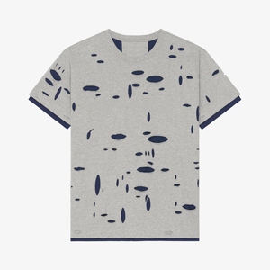 Camiseta de Algodón Oversize para Hombre, Manga Corta, Cuello Redondo, Diseño de Puntos, Estilo Urbano, Gris con Ribete en Contraste, Tejido de Punto - Product Image 5