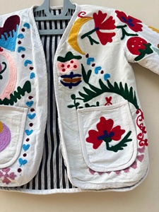 Wholesale <b>White</b> Velvet Suzani <b>Jacket</b> Floral Embroidered Coat Bohemian Winter Outerwear Ethnic Kimono <b>Jacket</b> for Women - Product Image 4