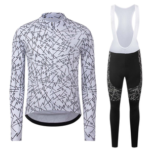 Ensemble de maillot de cyclisme à manches longues noir, blanc, gris pour homme – Tenue de vélo professionnelle avec fermeture éclair intégrale sur le devant, séchage rapide 100% - Product Image 6