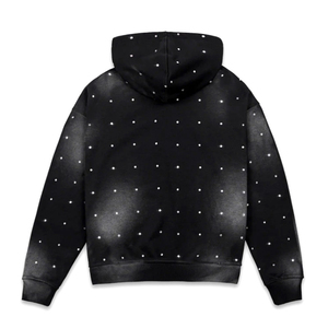 <b>Black</b> Glittery Rhinestone Zip Hoodie Drop Shoulder Long Sleeve Front Pocket Streetwear Wholesale 100% Cotton Winter Plain Dyed - Product Image 5