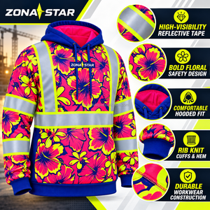 Maßgefertigter Zona Star Unisex Hochsichtbarer Reflektierender Hoodie Polyester Sublimationsdruck Blumenmuster Arbeitskleidung Sweatshirt Kapuzenpullover 2027 - Product Image 4
