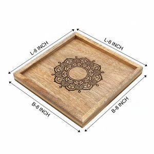 Bandeja Cuadrada de Madera para Servir Café con Diseño Escrito, Utensilios de Cocina Ecológicos, Decoración Premium Natural, Multiusos - Product Image 2
