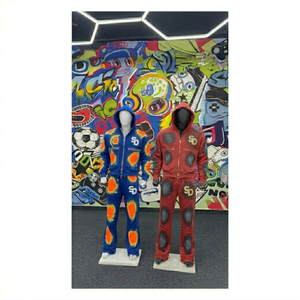 Conjunto de Sudadera con Capucha y Pantalones Deportivos de Algodón Estampado para Invierno, Estilo Urbano, Corte Regular, Transpirable, con Cierre de Cordón y Bolsillos Laterales - Product Image 2