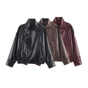 Chaqueta de Cuero al por Mayor para Mujer, Estilo Motociclista, Chaqueta Vintage Lavada a la Moda - Product Image 1