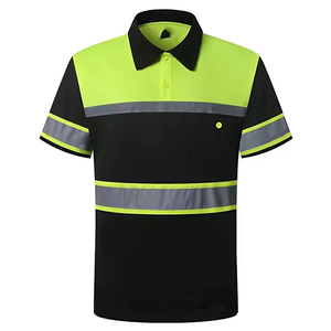 เสื้อโปโลสะท้อนแสงสำหรับผู้ชาย แขนสั้น สีดำ-เขียวมะนาว แบบบล็อกสี แห้งเร็ว ผ้าถัก สำหรับใส่ทำงานลำลอง - Product Image 1
