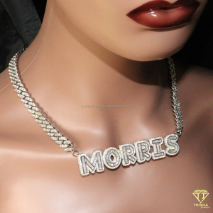 Luxury Custom Bubble <b>Letter</b> Pendant Necklace Iced Out Cuban Chain Moissanite Jewelry Wholesale - Product Image 4