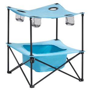 Tavolo da Picnic quadrato portatile pieghevole da esterno in tessuto Oxford con 4 portabicchieri per il campeggio - Product Image 1