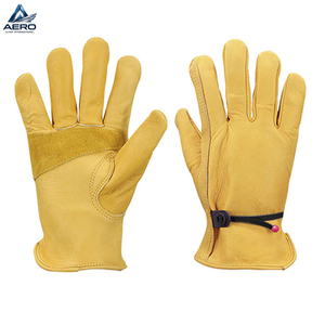 With Reinforced Palm Patch & Adjustable Wrist Strap Premium Quality Durable Yellow Cowhide Leather Driver <b>Gloves</b> Comfortable Fit - Product Image 1