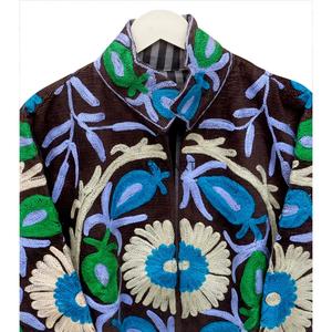 Hand Embroidered Floral Cotrise Quilted <b>Jacket</b> Mandarin Collar Full Sleeve Button Closure 100% Cotton Eco-Friendly Breathable - Product Image 5