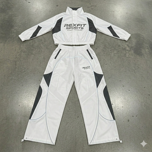 Survêtement de jogging réfléchissant en polyester et coton Rexfit OEM avec logo personnalisé, impression pour hommes, deux pièces, fermeture éclair, coupe-vent pour hommes - Product Image 1