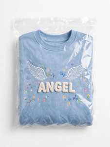 Sudadera de Invierno para Mujer, Cuello Redondo, Color Azul Claro, Felpa de Algodón Antipelusas, Hombros Caídos, Diseño de Alas de Ángel Bordadas en 3D - Product Image 6