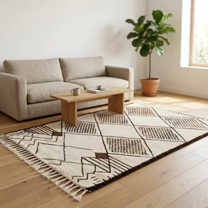 Hand Tufted 100% Wool Moroccan Area Rugs Geometric Pattern Bohemian European Style <b>Cushioned</b> Eco-Friendly Carpets Latex Backing - Product Image 1