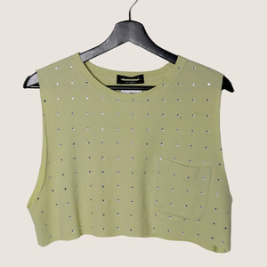Customized Logo Summer Ladies Rhinestone Sleeveless Crop <b>Top</b> Cotton Streetwear Tank OEM Fashion Sparkly Wholesale Women's Shirts - Product Image 4
