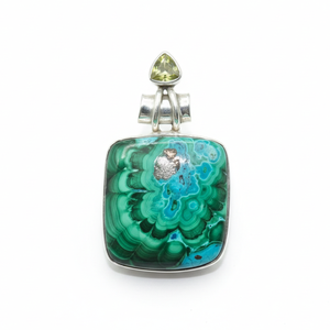 Pendentif en malachite et péridot naturels style bohème, argent sterling 925 plaqué or rose et or jaune, bijoux faits à la main, cadeau pour femme - Product Image 1
