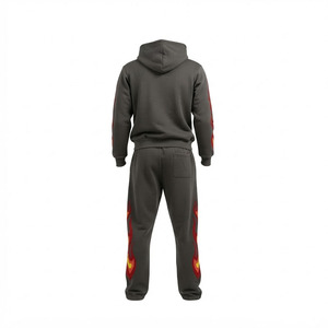 Custom Logo Unisex Flame Graphic Tracksuit 2 Piece Full Zip Hoodie Straight Leg Sweatpants Private Label Manufacturer - Product Image 2