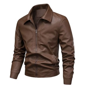 Veste en cuir PU noir pour homme, style motard, col rabattu, fermeture éclair, coupe ajustée, vêtement d'automne, veste de motard moderne et décontractée - Product Image 2