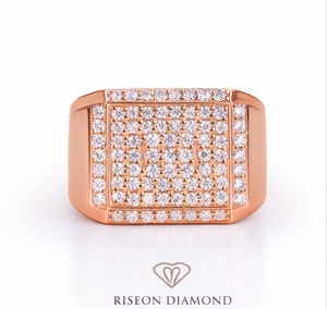 Premium <b>mens</b> diamond signet <b>ring</b> solid 18K rose gold square set round lab grown diamonds bold contemporary design luxury fa - Product Image 1