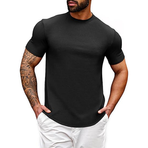 <b>Men's</b> Black Short Sleeve O-Neck <b>T</b>-<b>Shirt</b> Regular Fit Solid Color Casual Jersey Knit Breathable Cotton Top - Product Image 2