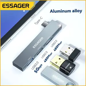 محور 3 منافذ عالية السرعة Essager 3 في 1 USB C إلى USB 3.0 محول متعدد الفاصل لهواوي شياومي ماك بوك برو OTG موصل