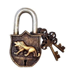 Serrure de porte en laiton gravé tigre vintage antique cadenas rétro avec 2 clés pour la décoration intérieure classique - Product Image 1