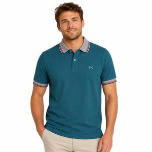 Polo en piqué de coton tendance pour homme 2024, logo personnalisé, respirant, col contrasté, coupe ajustée décontractée, vente en gros de polos de golf - Product Image 1