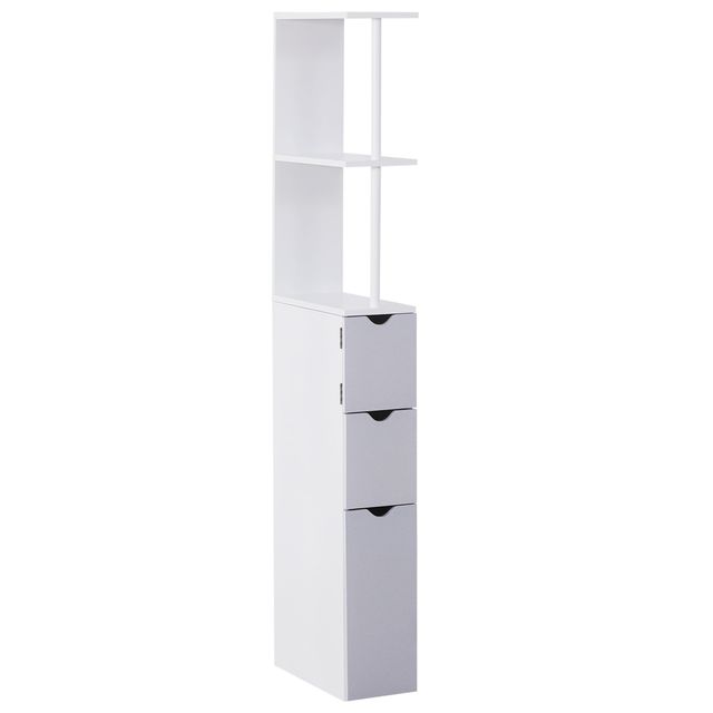 Modern 55\" Tall Bathroom Linen Tower White Freestanding Storage Cabinet with 2 Tier Shelf Drawers Made of MDF for Home Use