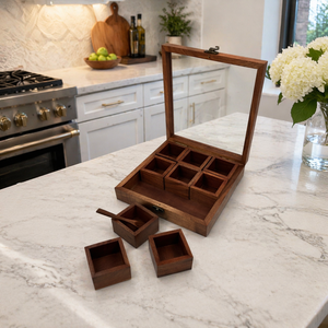 Caja de especias de madera hecha a mano |   Masala Dabba de Madera de Palisandro de la India |   Organizador de Cocina con Tapa y Juego de Cucharas, Contenedor Tradicional - Product Image 3