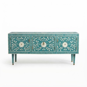 Mesita de Noche con Incrustaciones Florales Grises, Mesita de Noche de Madera de Lujo Personalizada, Proveedor Mayorista de Muebles con Incrustaciones de Hueso para Dormitorio - Product Image 2