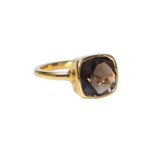 <b>Cushion</b> Shape 10 MM Smoky Quartz Gemstone Women <b>Ring</b> - Fashion Gold Plated <b>Rings</b> - Wholesale Bulk Price <b>Ring</b> - Product Image 1