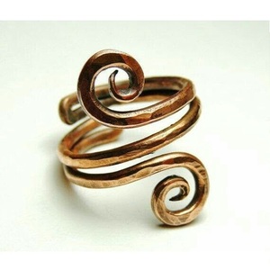 Unique Forged Copper Spiral Band Modern Bohemian Style Ring Vintage-Inspired Copper Swirl Ring - Product Image 1
