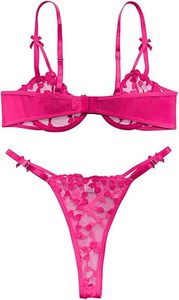 Ensemble de lingerie sexy push-up à armatures, en résille transparente, avec soutien-gorge et culotte à lanières - Product Image 3