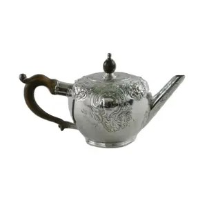 值得信赖的优质金属茶壶早餐托盘装饰高银涂层带手柄的热茶壶