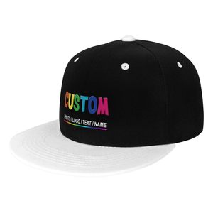 Casquette Snapback personnalisée à 6 panneaux, noire avec visière blanche, ajustable, unisexe, en coton, avec logo lettre arc-en-ciel sur le panneau avant - Product Image 2