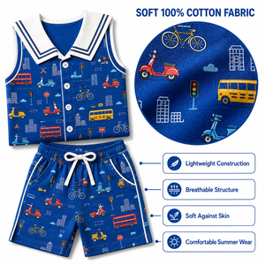ชุดเซ็ตฤดูร้อน City Rider เสื้อแขนยาวและกางเกงขาสั้นผ้าฝ้าย 100% สีพื้น สีตามสั่ง ชุดลำลองสำหรับเด็ก unisex - Product Image 3