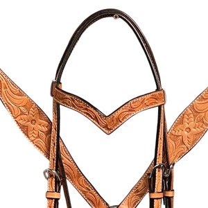 Ensemble de harnais western floral haut de gamme pour cheval, avec têtière, collier de poitrée, bride et rênes assorties - Product Image 2