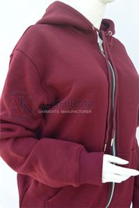Sudadera con Capucha y Cierre de Cremallera para Mujer, Color Borgoña, Corte Regular, Manga Larga, 100% Algodón, Color Sólido, Otoño, Ecológica, Personalizable - Product Image 3