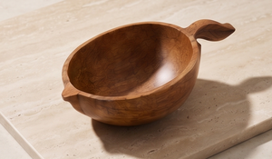 Plateau en bois artisanal en forme d'agrumes avec poignée en forme de feuille, en bois de manguier teinté noyer - Product Image 4