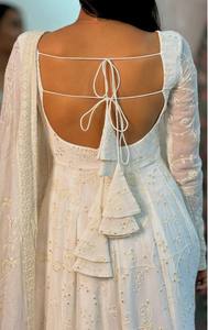 <b>White</b> Georgette Sequence Embroidery Anarkali <b>Suit</b> Set Stitched Full Sleeves Long Gown <b>Trouser</b> Dupatta Ethnic Dress For <b>Women</b> - Product Image 3