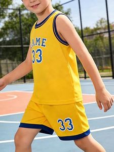 Children's Customizable Men's Basketball Jersey Shorts Set Sublimated Print Team Name Number 23 Moisture Wicking <b>Athletic</b> Wear - Product Image 2