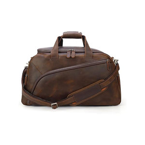 Sac de voyage en cuir véritable marron avec fermeture éclair, sangle réglable, capacité de 30 à 40 L, style décontracté pour homme - Product Image 1