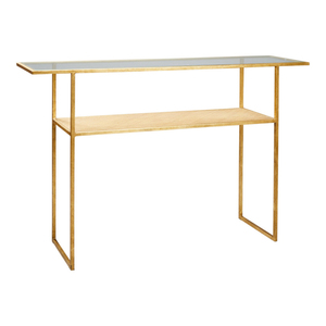 Console moderne dorée avec plateau en faux marbre blanc, base géométrique en métal, meuble d'appoint pour couloir, salon, maison, hôtel - Product Image 3