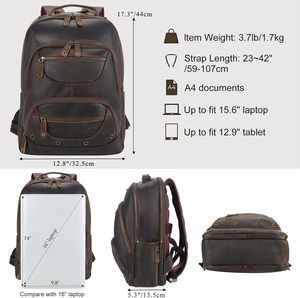 Mochila de Viaje de Cuero para Portátil para Hombre, Compatible con Computadoras de 15.6 y 16 Pulgadas, Estilo Vintage, para Negocios, Trabajo, Viajes Cortos, Campamento - Product Image 4