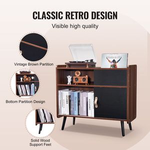 "Vintage <b>Record</b> Player <b>Stand</b> with Power Outlet & 350 Album Capacity" - Product Image 5