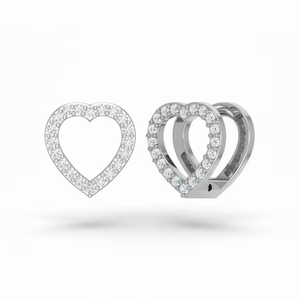 Pendientes Huggie de Corazón Abierto con Diamantes en Oro de 14K con Baño de Rodio y Diamantes Naturales de Corte Brillante Redondo |   Joyería para Mujer - Product Image 1