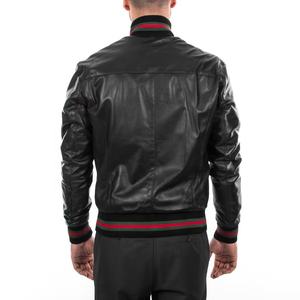 Chaqueta Bomber de cuero para hombre, Cazadora bomber de piel de cordero negra auténtica - Product Image 6