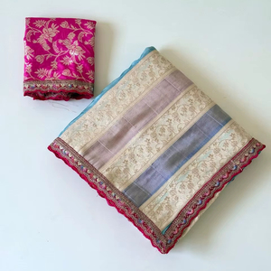 Pure Nylon Viscose Jacquard Saree with Meenakari Jari Weaving – Contrast Dola Silk Blouse Party Wear - Product Image 1